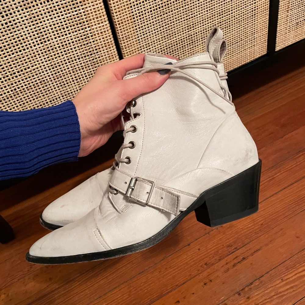 All saints white buckle western boots 41